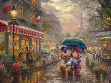 Artworks by 350 Famous Artists Painting - Mickey and Minnie in Paris Thomas Kinkade
